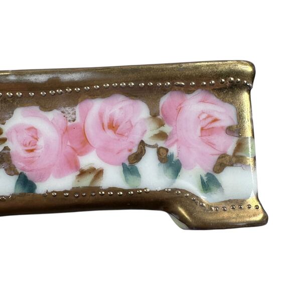 Vintage Nippon Trinket Dish 3.25" Gold Pink Rose Square Porcelain Hand-Painted - Picture 5 of 10